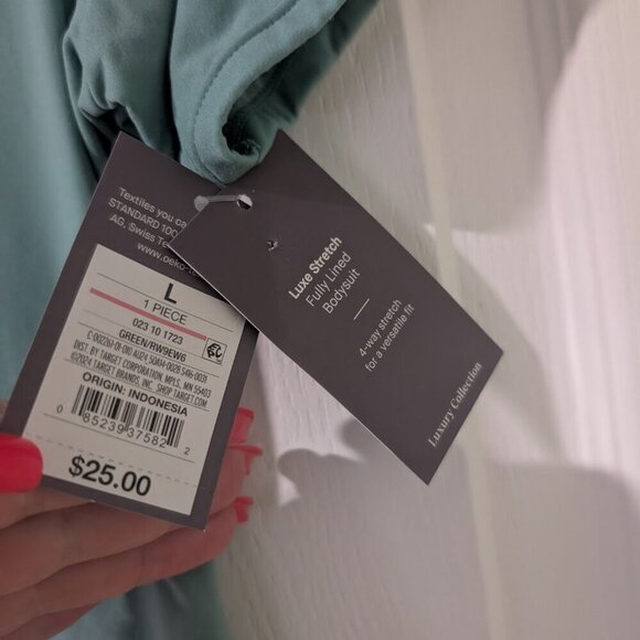 NWT Auden | Luxury Collection 4-Way Stretch Short Sleeve Bodysuit In Green - Picture 6 of 10